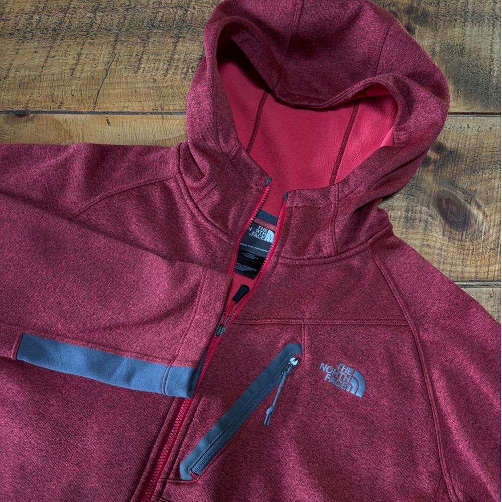 The North Face Mens Red Full Zip Hooded Fleece Sweatshirt Jacket Size Large